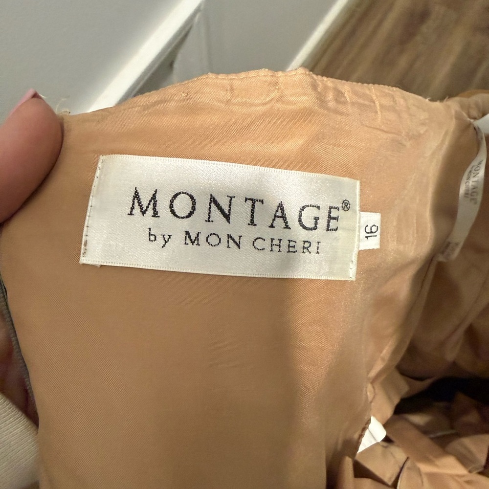 Montage by Mon Cheri Strapless Two-Tone Bronze and Dusty Blue Evening Gown - Picture 7 of 10